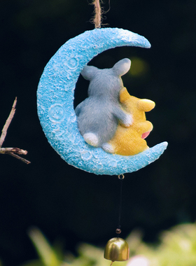 可爱情侣兔子入户花园风铃装饰壁挂摆件庭院户外阳台吊件挂件礼品