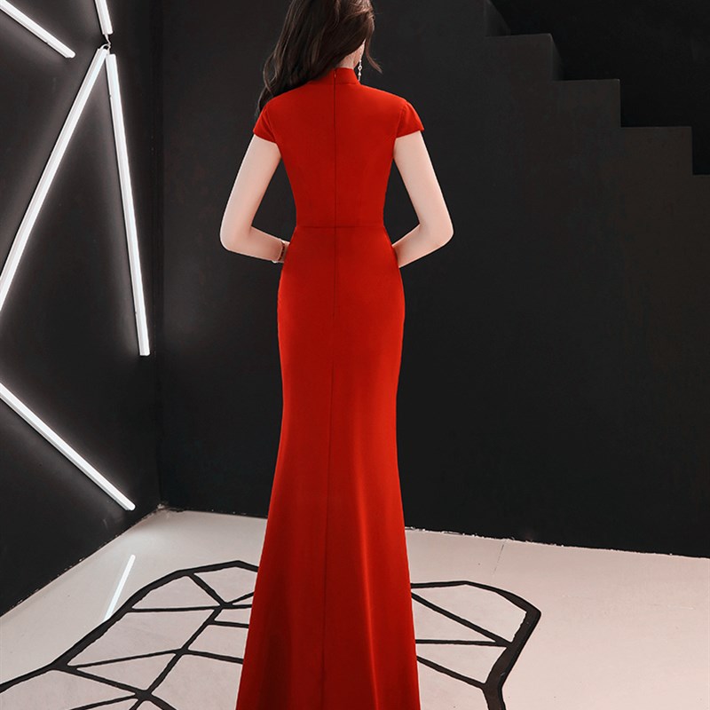 晚礼服女2021新款旗袍式端庄大气年会主持人长裙连衣裙宴会敬酒服