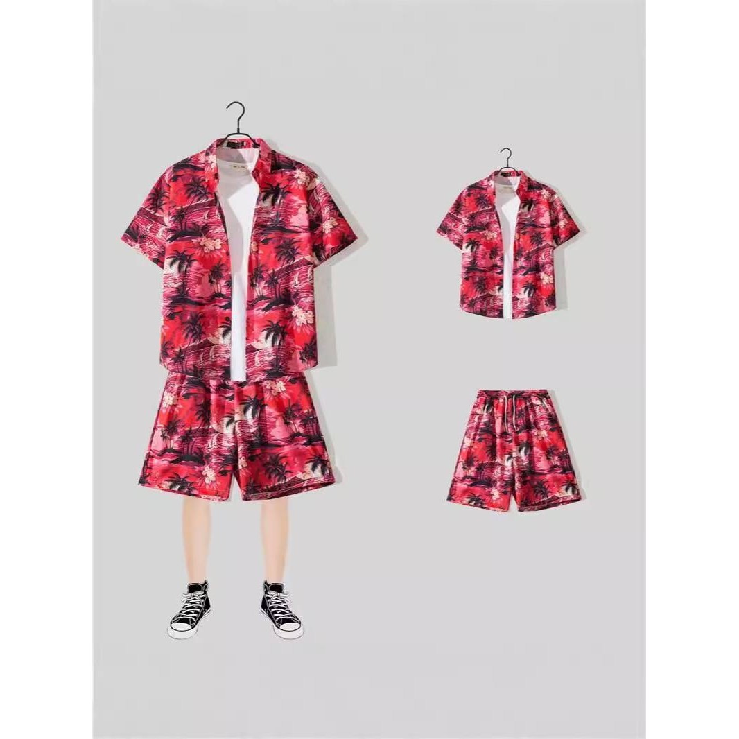 潮牌夏威夷海边沙滩度假休闲套装男宽松大码情侣短袖花衬衣两件套,男装,其他套装,淘宝优惠券,粉丝福利购,淘宝优惠卷