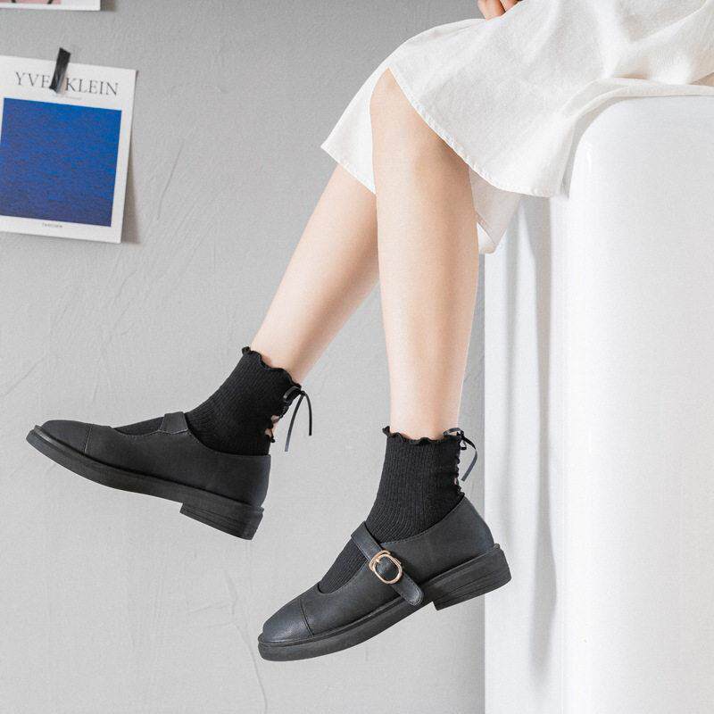 丝带蝴蝶结洛丽塔袜子可爱绑带木耳花边女中筒袜白色日系学生袜