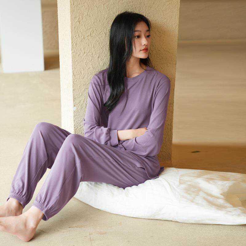 孕妇睡衣女秋冬纯棉长袖带胸垫套装可调节托腹春秋大码月子家居服