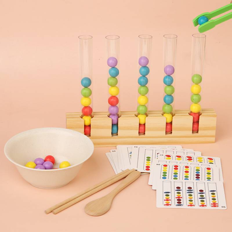 提供cecpc木质玩具试管夹子儿童夹珠手部精细动作训练颜色认知