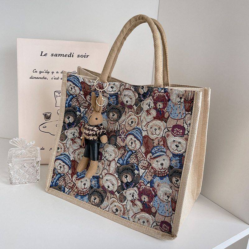 亚麻帆布包包女手提包大容量托特包新款时尚外出卡通麻布手提袋子,箱包皮具/热销女包/男包,托特包,淘宝优惠券,粉丝福利购,淘宝优惠卷