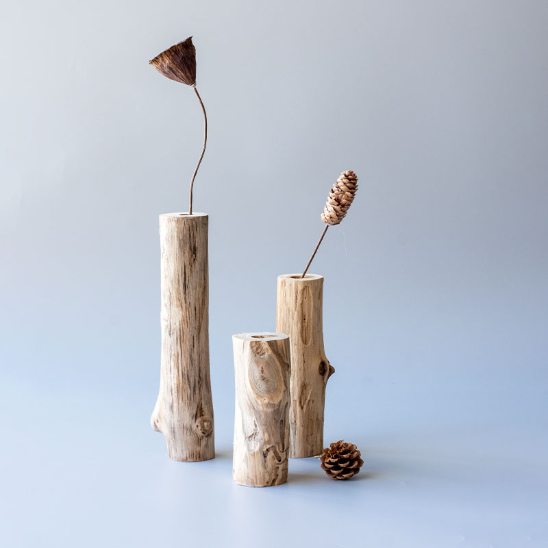 艺术花瓶高级感复古禅意木质干花器餐桌插花装饰摆件拍摄布景道具