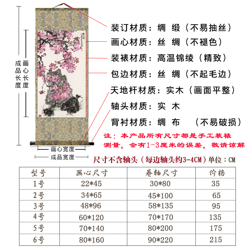 暖风图桃花盛开丝绸画卷轴字画 玄关新款名家酒店装饰画国画花鸟图片