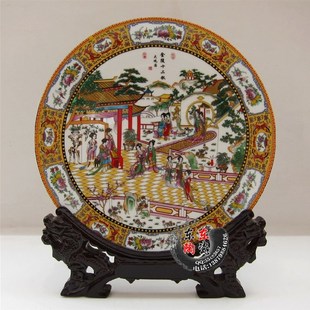 三国三英战吕布 饰摆盘 陶瓷25CM艺术挂盘 创意瓷盘装 送龙架