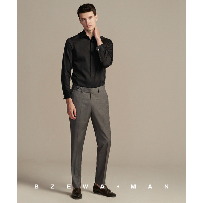 法式小领衬衫男长袖丝光棉无褶伴郎婚礼商务修身纯棉袖扣礼服衬衣