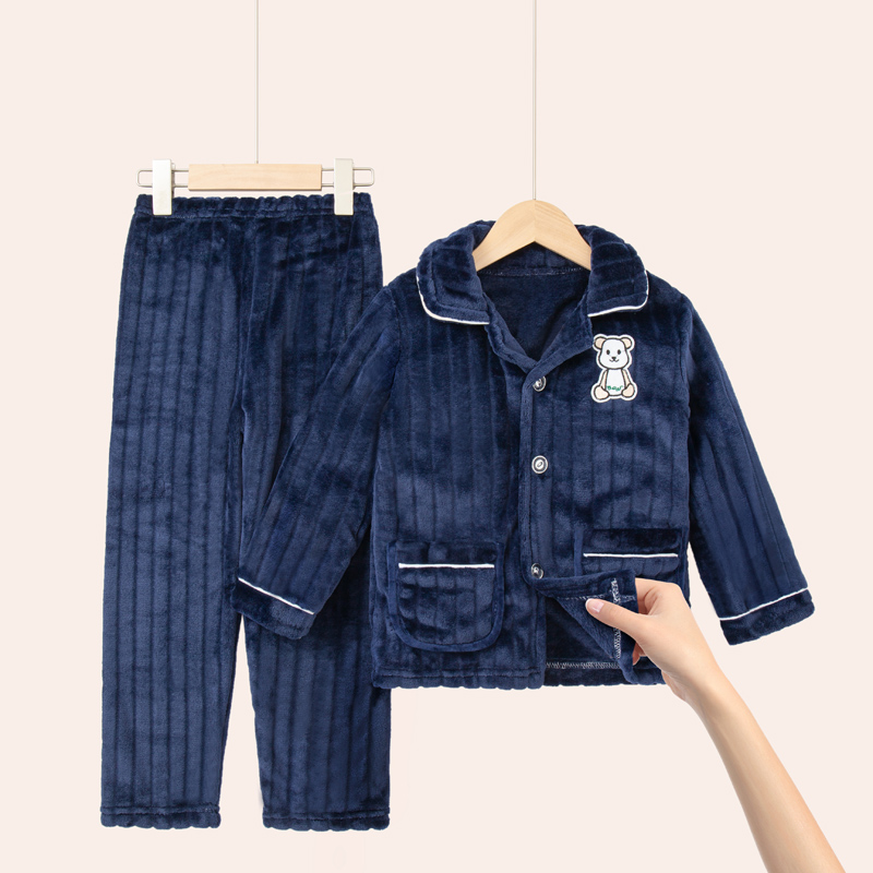 秋冬儿童睡衣季男童男孩冬款家居服小孩珊瑚绒加厚女童法兰绒套装