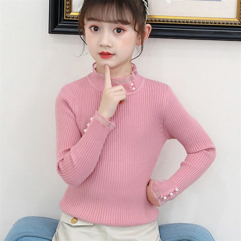 女童毛衣套头加绒打底衫儿童春秋2021年秋冬黑色小女孩针织中大童