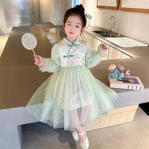 女童春秋连衣裙2024新款国风网纱裙儿童春装公主裙小女孩春季裙子