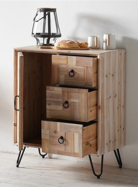 美式乡村复古入户玄关柜铁艺民宿酒店餐边柜客厅工业风实木鞋柜