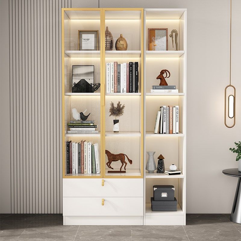 书柜带玻璃门自由组合家用轻奢定制客厅实木组装茶叶柜简易储物柜
