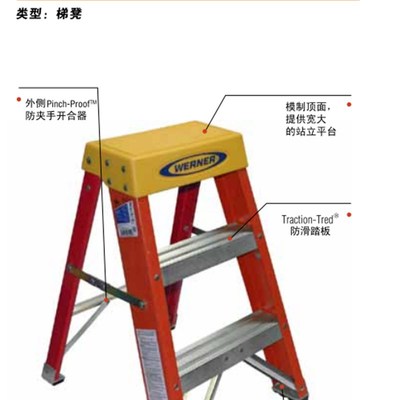WERNER/稳耐 0.61m玻璃钢/绝缘梯子板凳/踏板梯踏板平台/6202