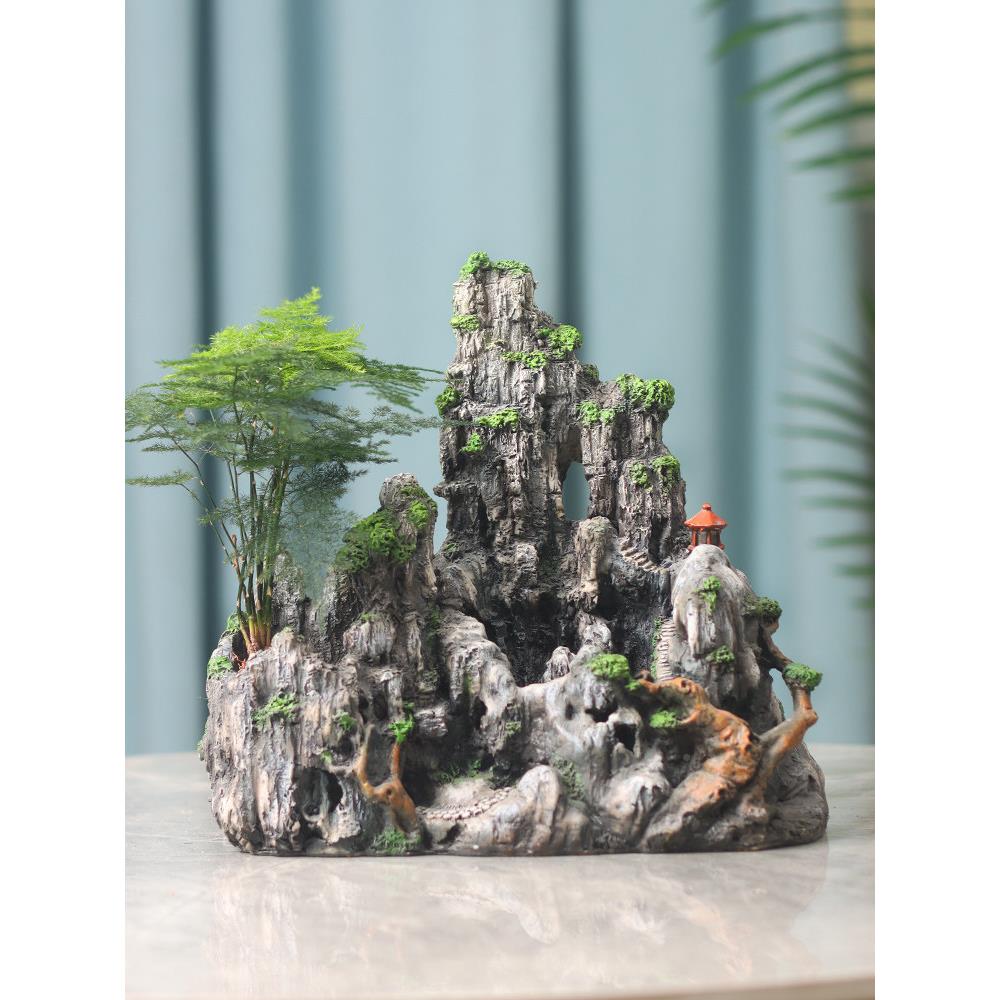 创意假山盆花树脂摆件造LXC景化植物室内场景装饰绿客造厅盆景中