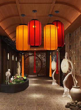 户中国风新中式吊灯仿古羊笼皮灯挂饰灯古镇大红NGF防水广告外笼