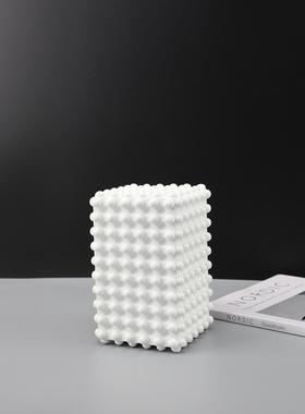 欧式积创意脂白色圆树堆球正方体摆件样板房售楼部2127卧室桌面装