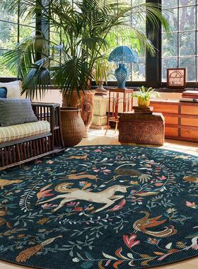 兰美惠 式蓝色花枝纹中法古圆楼形地毯客厅衣帽间防2025-2-2水0甲
