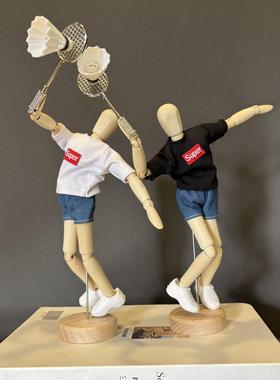 棣木人创意羽毛球主题装饰摆饰精致梧毛球羽礼品偶人关MQQ木节可