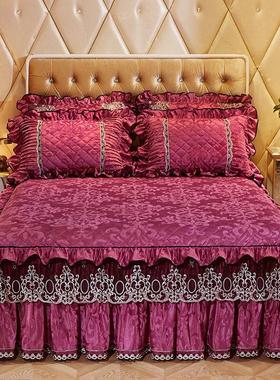 欧式天鹅绒床裙夹棉厚床罩单件冬季保组CNH暖1.加5m1.8米可四件合