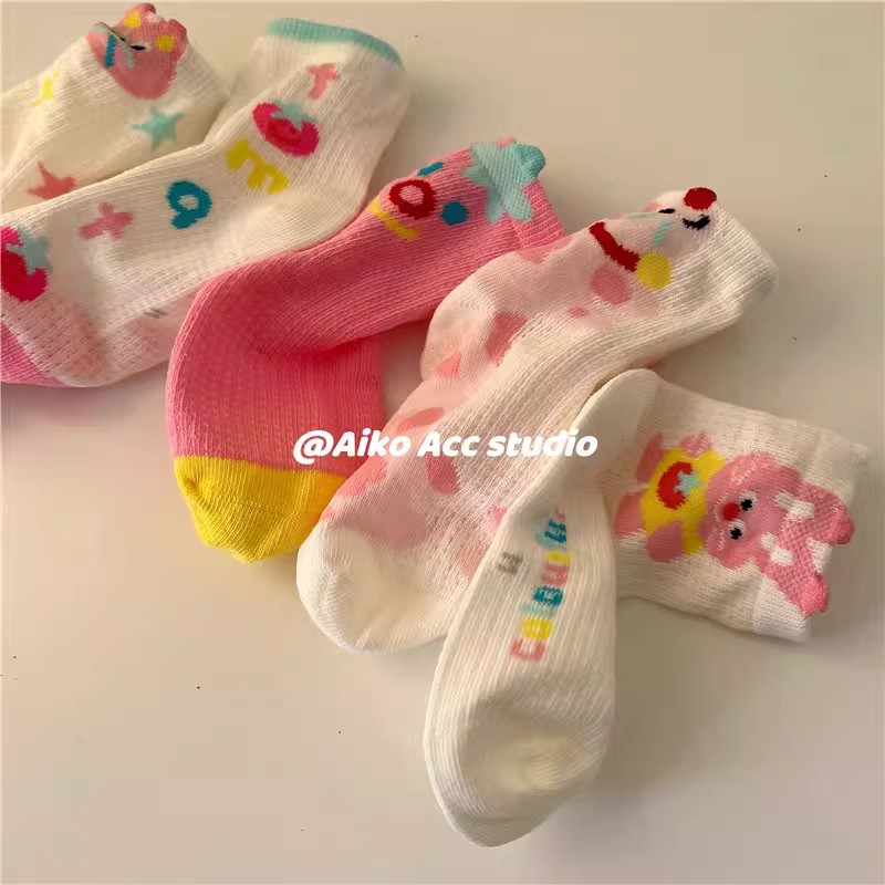 儿童袜子春夏季薄款女童透气网眼中筒袜卡通可爱小兔