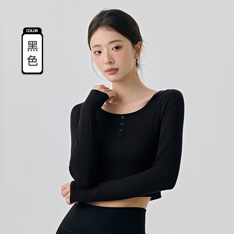 ALOACTIVE瑜伽T恤黑色修身圆领