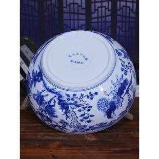 景德镇陶瓷盆加大加厚和面盆釉下彩家用揉面盆鬼谷子下山图聚宝盆