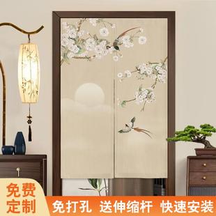 花鸟门帘客厅卧室遮挡帘厨房隔断帘挂帘卫生间遮丑帘半帘子 新中式