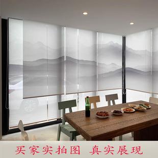 茶室客厅酒店展厅背景装 办公室卷帘窗帘禅意新中式 饰屏风隔断卷帘
