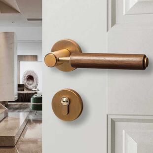 原木风极简磁吸静音实木房门锁室内胡桃木两件式中古风木门锁把手