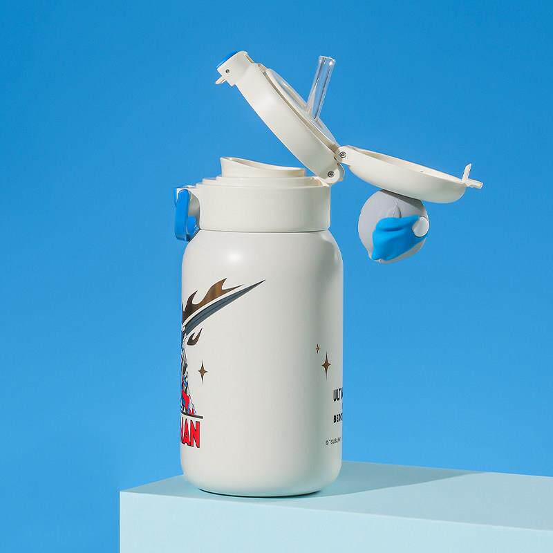 杯具熊儿童保温杯绽放双饮陶瓷内胆水杯学生上学吸管杯子可携式水