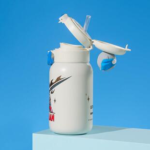 杯具熊儿童保温杯绽放双饮陶瓷内胆水杯学生上学吸管杯子可携式水