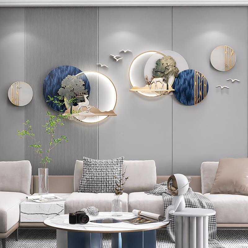 3d立体壁鹿临彼端画浮客厅装饰画灯雕光挂饰新中式茶挂画景墙面室图片