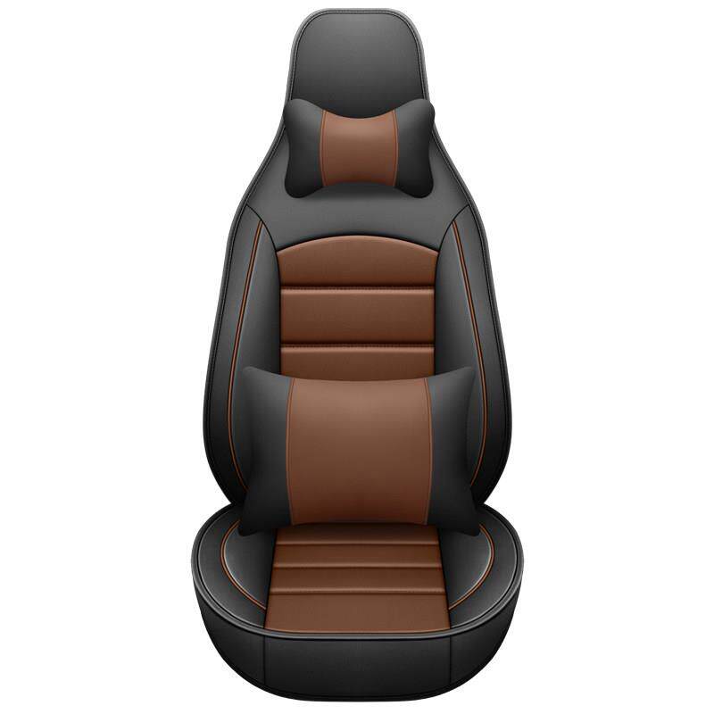 连体头枕款全包围坐垫四季通用汽车垫皮革座椅亚麻座垫全包座套A1