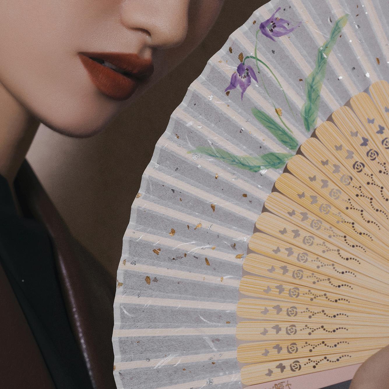 扇子花期扇礼盒装手花期工全竹折雕花京配饰时尚中国风扇婚礼伴娘