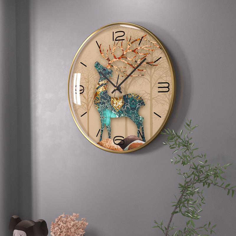 现代金包RPV室简约轻奢凸面镜面客边厅卧静音钟表石英钟属时钟挂