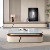 岩板茶户几电柜组合客厅家用小型现代约落地微12253晶石茶几高级