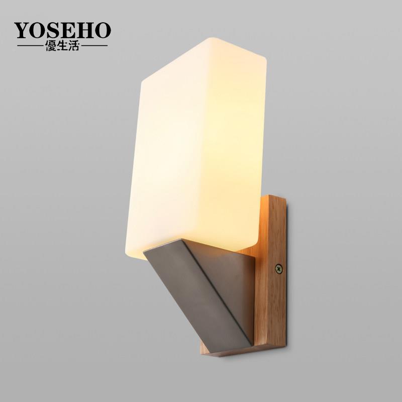 北欧现代创意床头实木壁灯  简LG-1019玄约木色客厅日式床头道关