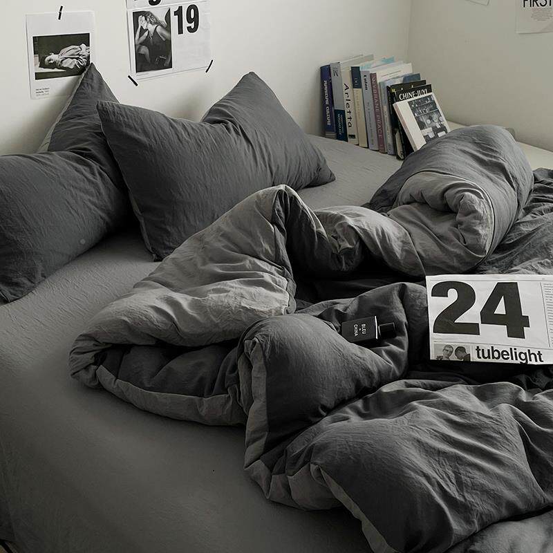 CIP水ins床上品四件套纯洗棉床单被套大学笠用生宿舍床上三件套单