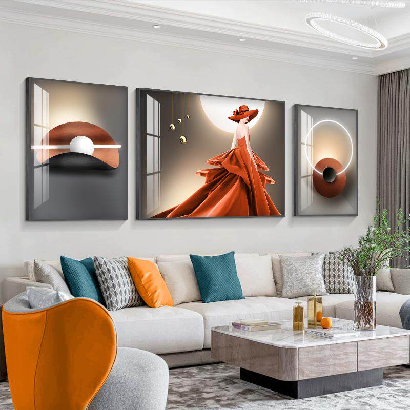 现代轻奢厅装绝代佳人饰画组合高女档画抽象壁客艺术人物美沙发背
