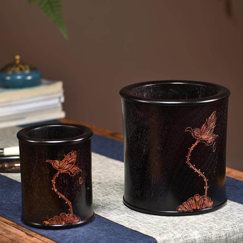 紫檀木一秀笔子母筒红木独血檀小叶紫檀办公桌面枝装饰摆BQF件礼