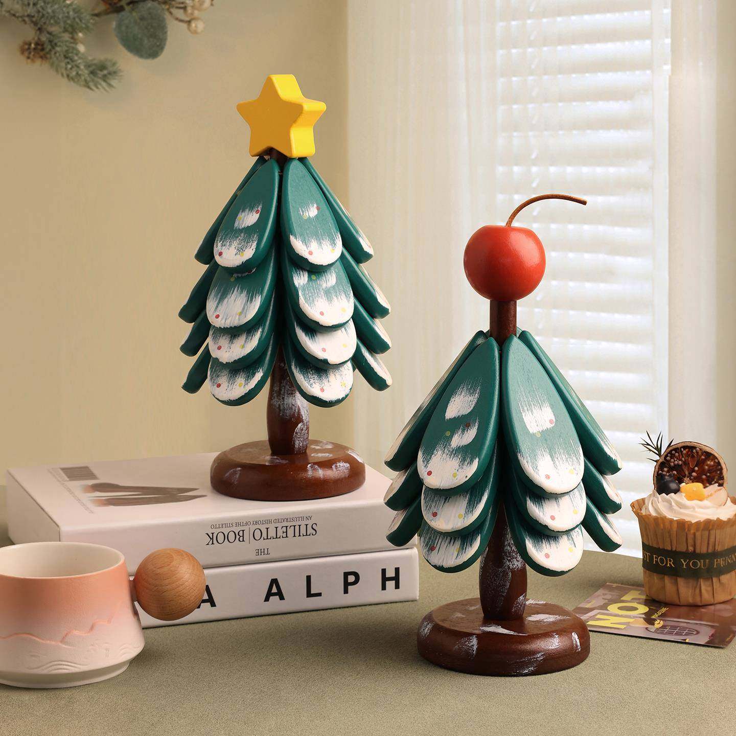 高级感圣诞树隔热垫小实木质垫创意餐桌LDG树形防烫杯垫锅碗垫装