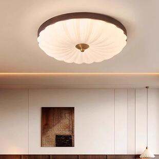 卧室灯胡桃圆木吸顶灯实木02中古风覆UU603古形天花房间主卧25中