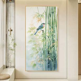 中式竹子喜竹UWO报平安玄关装饰画 画新客厅茶室鹊书房卧室走廊过