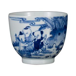 钟家主人杯单杯 景镇手绘青花柴窑窑德人物夫童子杯ZJY0123陶瓷功