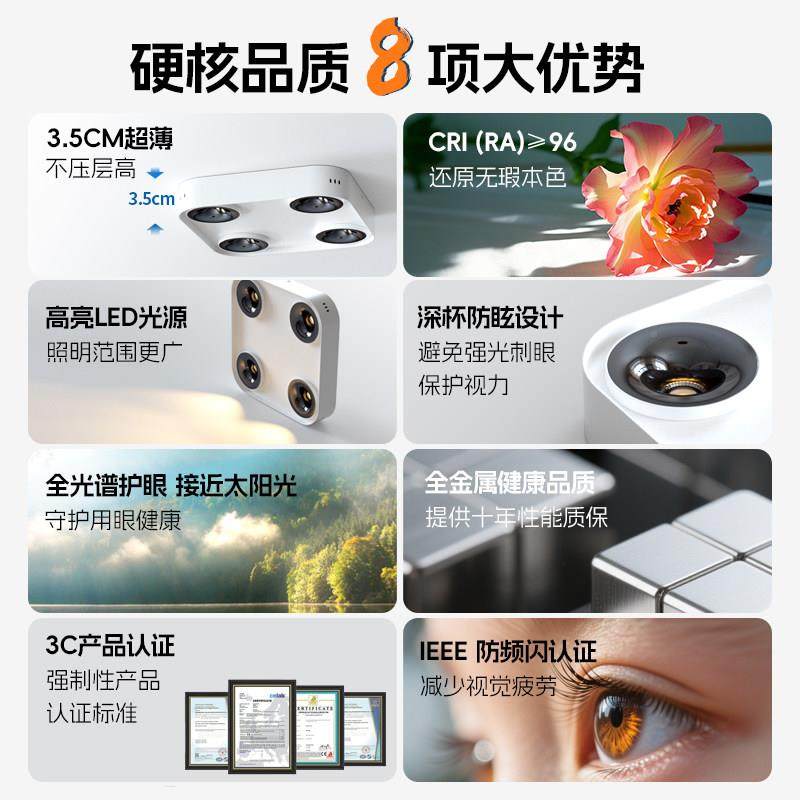 超薄射灯客灯无主防眩光谱四头方厅形盒子斗胆明装吸顶灯格栅全灯,家装灯饰光源,明装射灯,淘宝优惠券,粉丝福利购,淘宝优惠卷