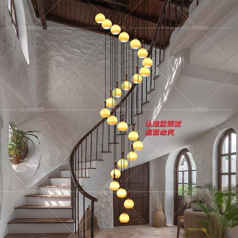 X0610152柚子中古风梯吊灯f法式覆古楼lo别墅覆式楼客厅楼梯间吊