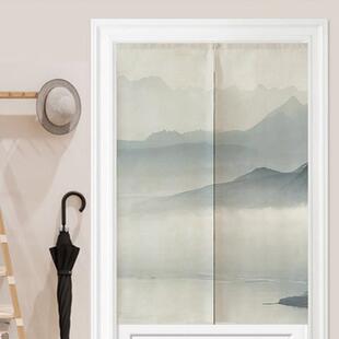 中式NQO门帘家隔断窗帘卧块状无冲室孔布艺客山厅装居饰水半帘