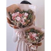 生花玫瑰真永花满天星尤利叶干 礼干燥POT花束加生日七夕520母亲