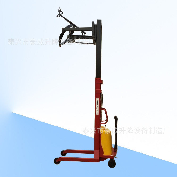 泰兴0.5T3M半电动可倾式油桶装卸机 多功能铁桶倒料车 圆桶翻转车