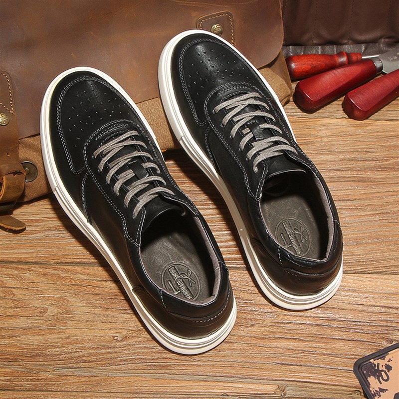 水洗马皮2023秋季新款真皮板鞋男韩版百搭休闲英伦复古皮鞋潮流